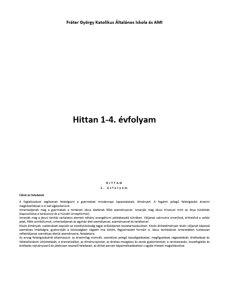 Római Katolikus Hittan Tanterv | PDF
