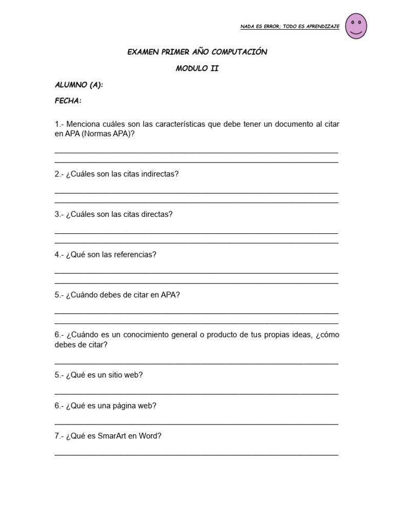 Examen de Computación Año 1 | PDF | Informática