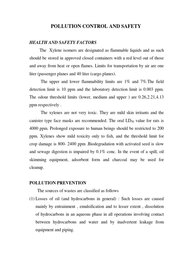 Xylenes Pollution2520control Safety Download Free PDF Water