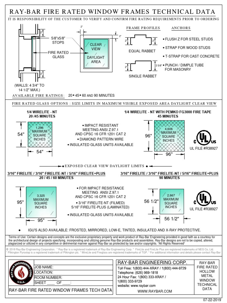 2RayBar Fire Rated Window Frames and Glass Technical Data Sheet Color