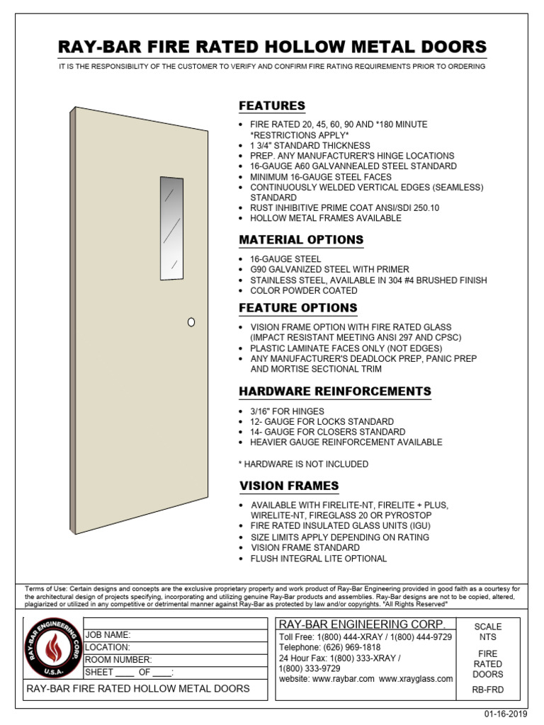 3-Ray-Bar Fire Rated HM Doors Data Sheet Color | PDF | Sheet Metal ...