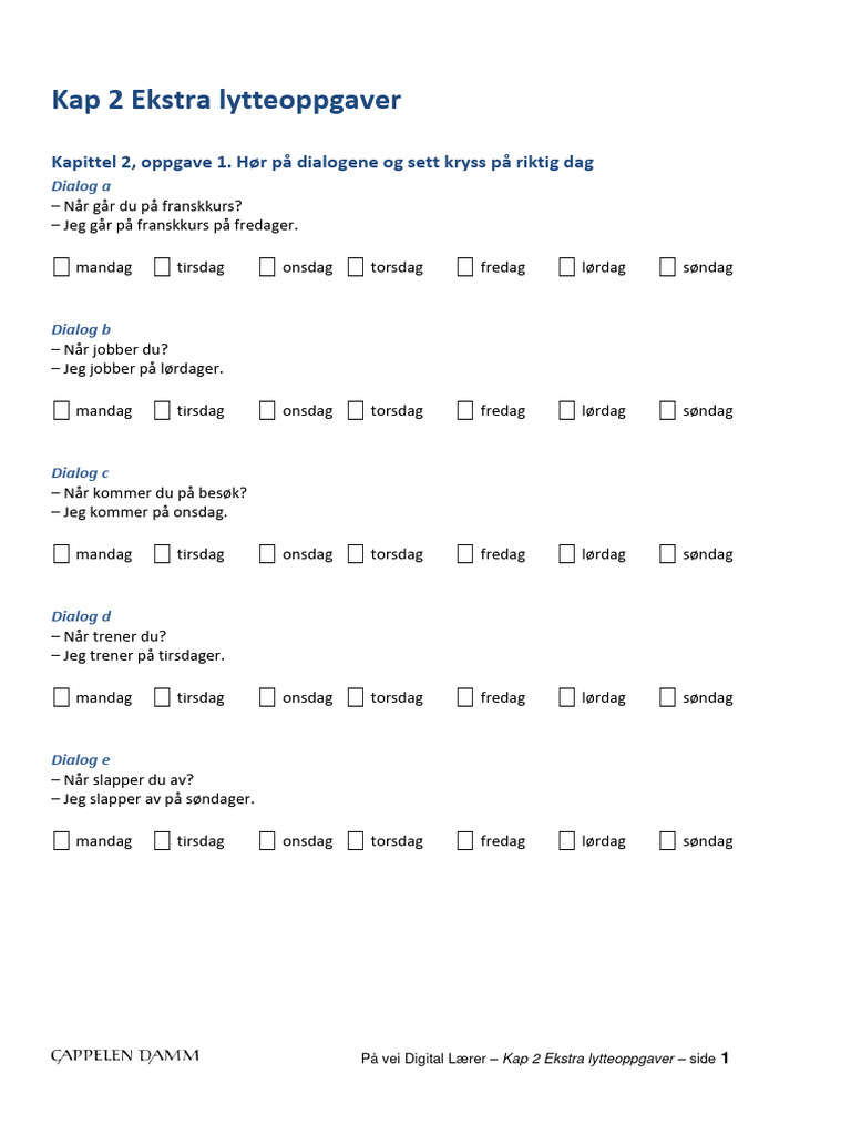 Kap 2 Ekstra Lytteoppgaver Word | PDF