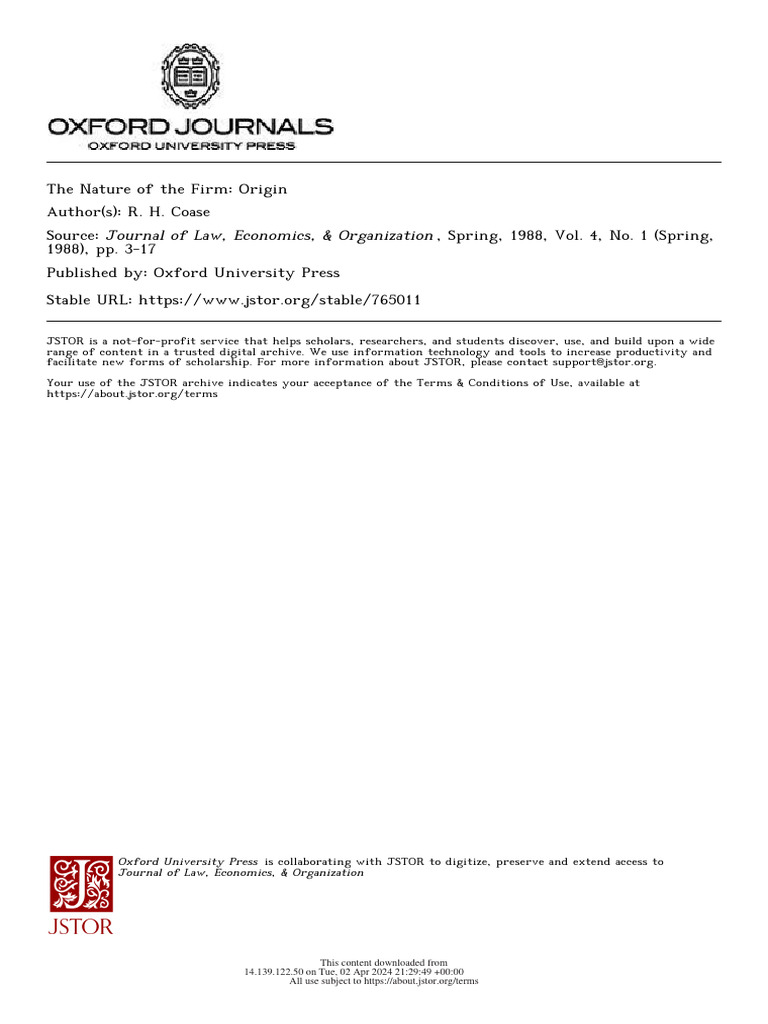 The nature of the firm origin pdf market economics economics