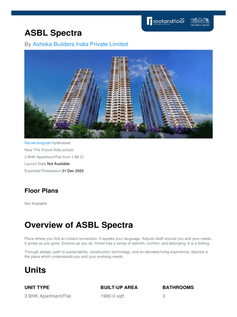 ASBL Spectra 3 BHK Apartments in Hyderabad | PDF | Business