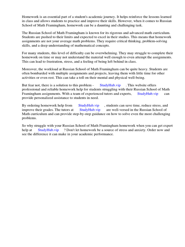 Russian school of math framingham homework pdf homework mathematics