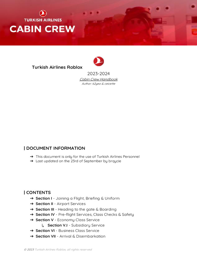 Turkish Airlines Cabin Crew Handbook | PDF | Meal | Flight Attendant
