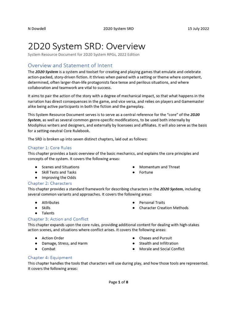 2D20 System SRD Overview | PDF | Dice | Gaming