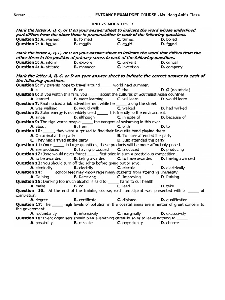 Unit 25. Mock Test 2 PDF