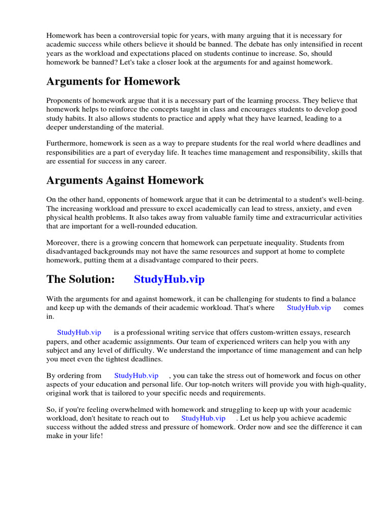 Should Homework Be Banned No Pdf Homework Teachers