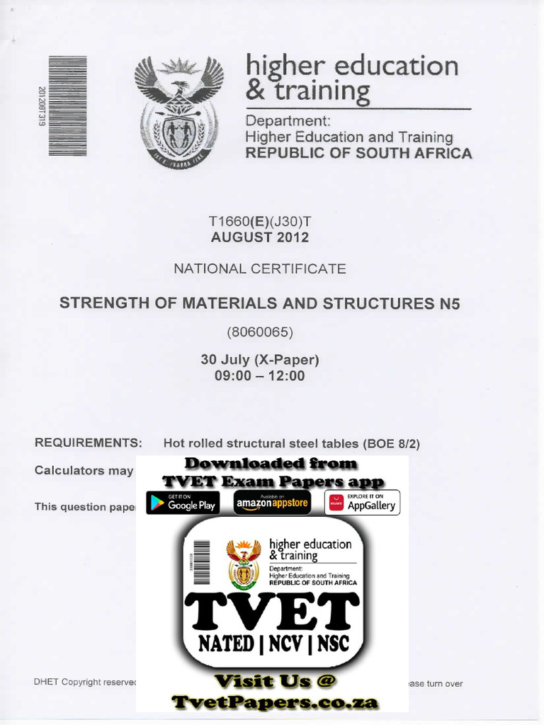 Strength of Material and Structrures N5 Quest August 2012 PDF Strength Of Materials Yield