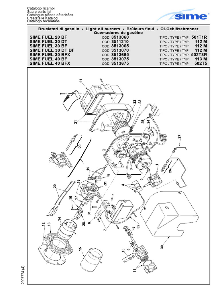 Sime Fuel 20 30 4 Burner Types Spare Parts List | PDF