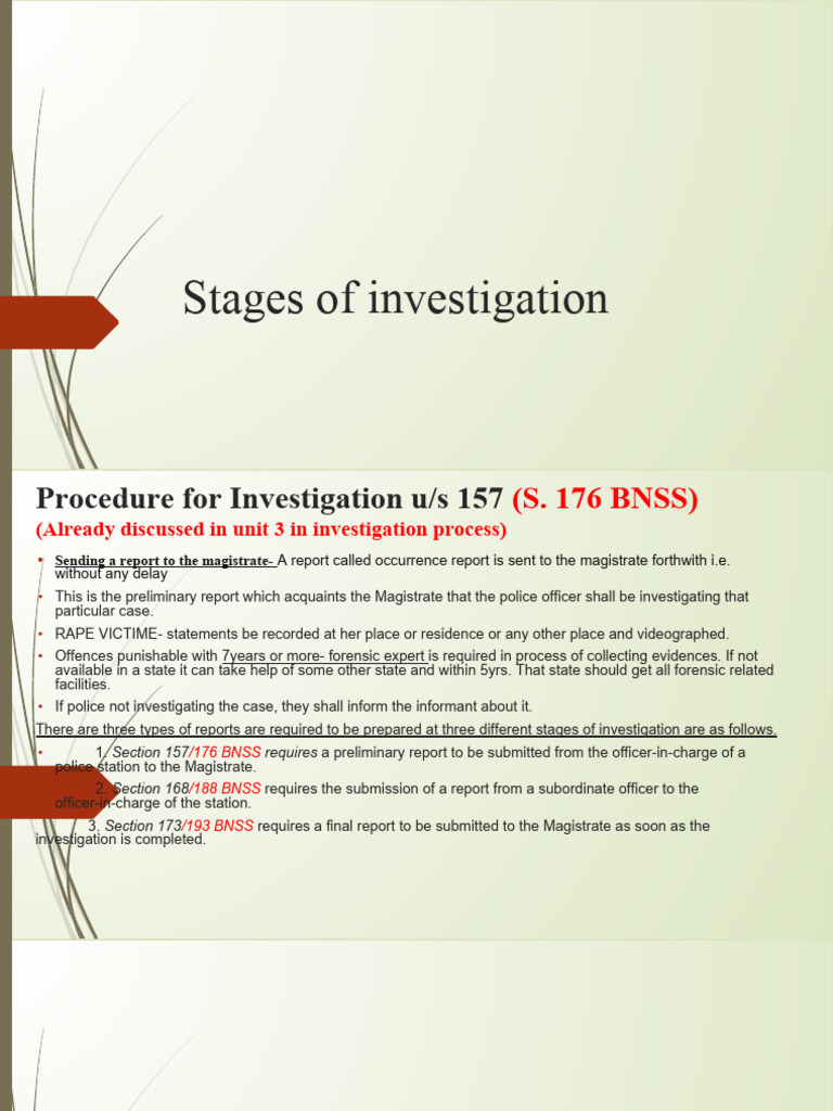 Unit 4 - Stages of Investigation NMIMS NOTES | PDF | Arrest | Bail