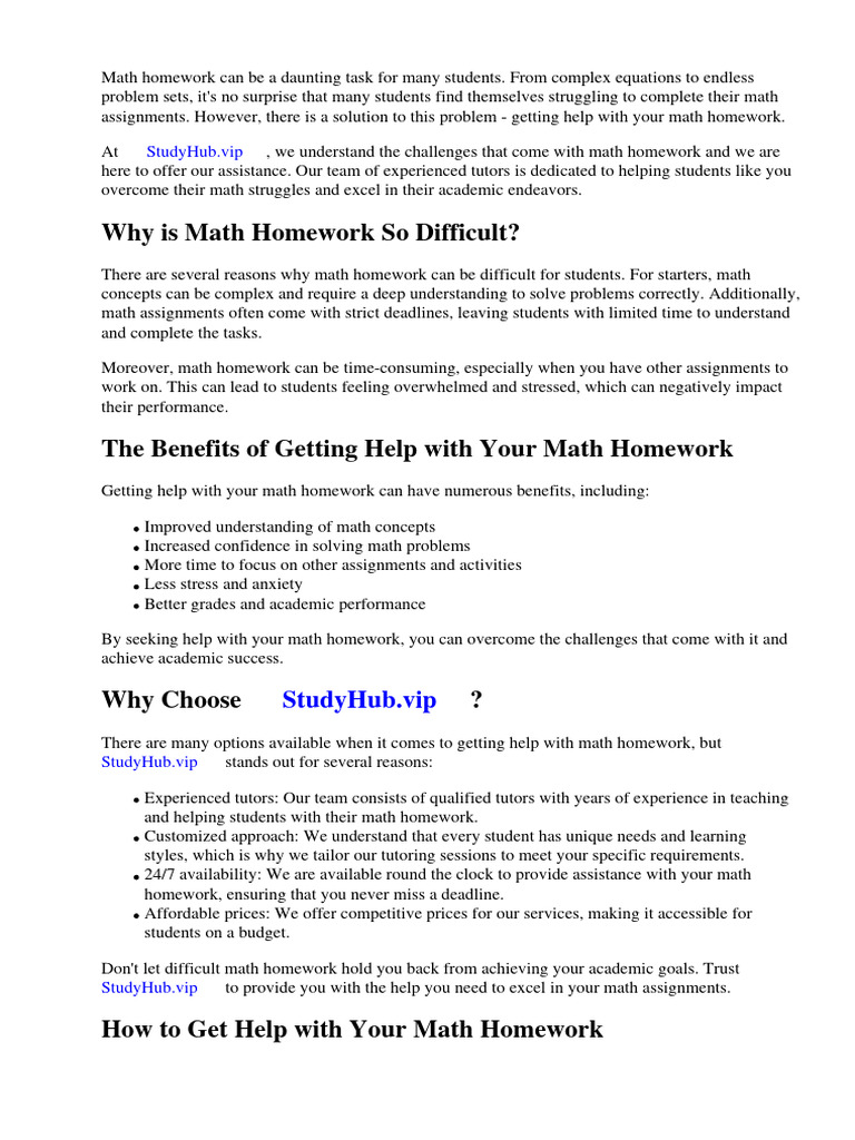 How To Get Help With My Math Homework | PDF | Homework | Mathematics