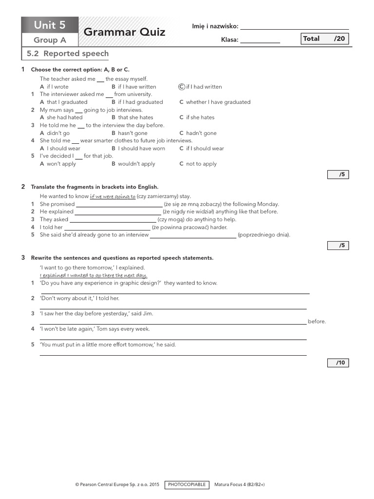 Grammar Quiz Lesson 5 2 Group A Pdf