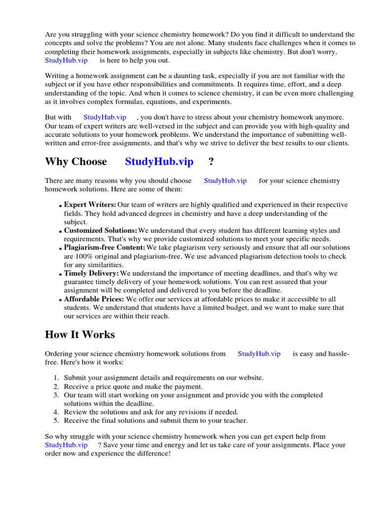 Chemistry Homework Help by StudyHub | PDF | Homework | Science