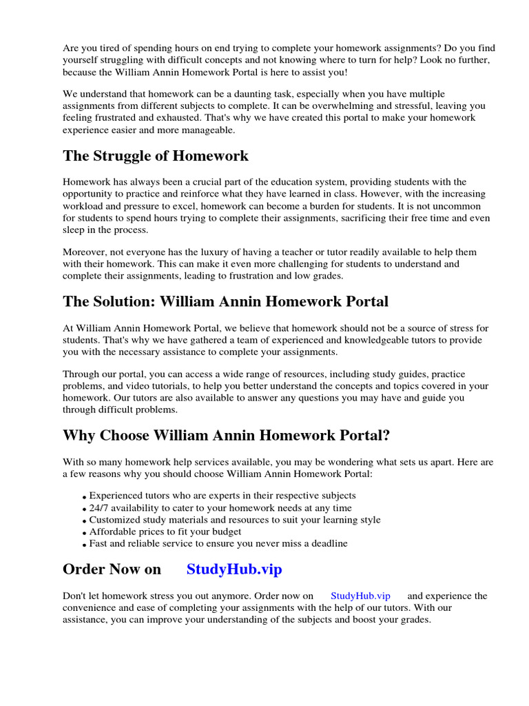 William annin homework portal pdf homework teachers