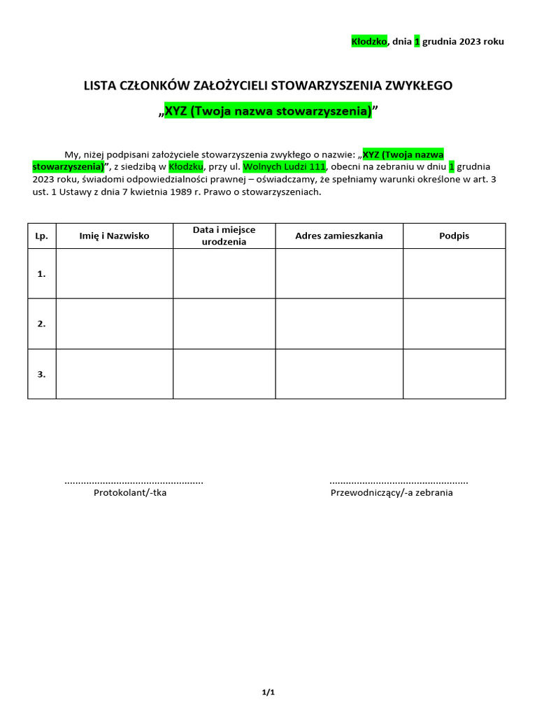 WZÓR - Lista Członków | PDF