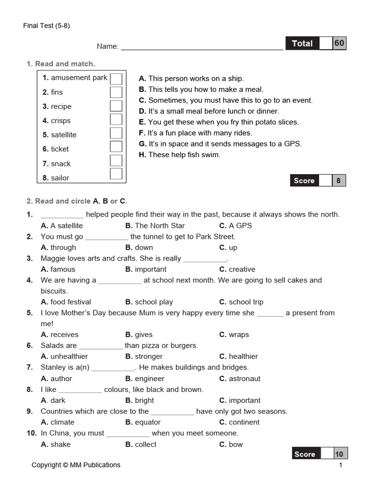 Young Stars - 5 - Final Test 5-8 | PDF | Foods | Cuisine