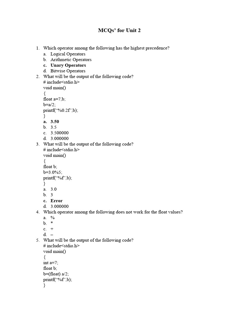 Pps unit 2 mcq pdf arithmetic computer architecture