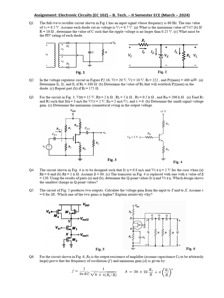 Electronic Circuits Assignment EC 102 | PDF | Teaching Methods ...