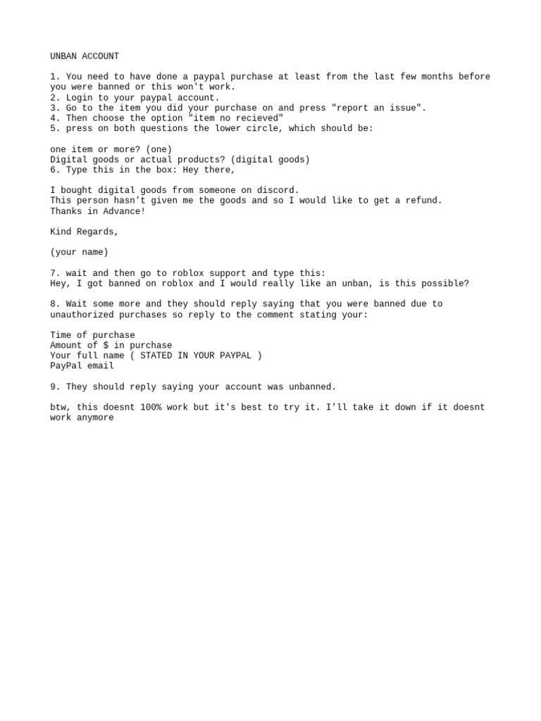 Unban method for roblox pdf