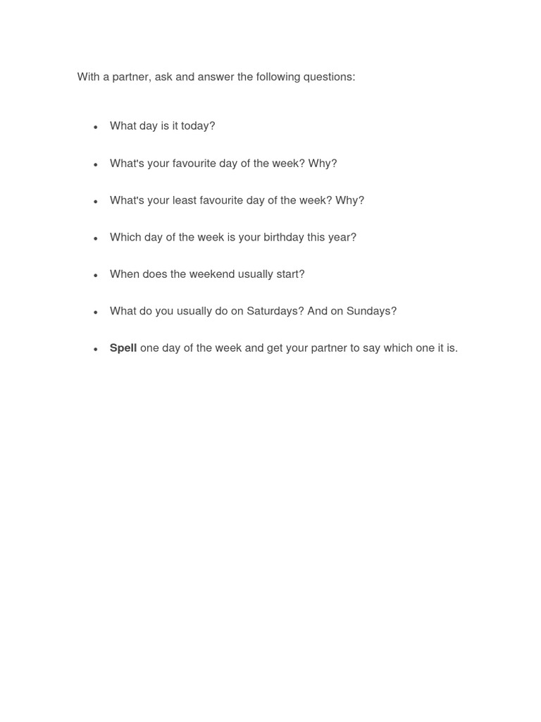 Days of The Week Speaking | PDF | Career & Growth | Lifestyle