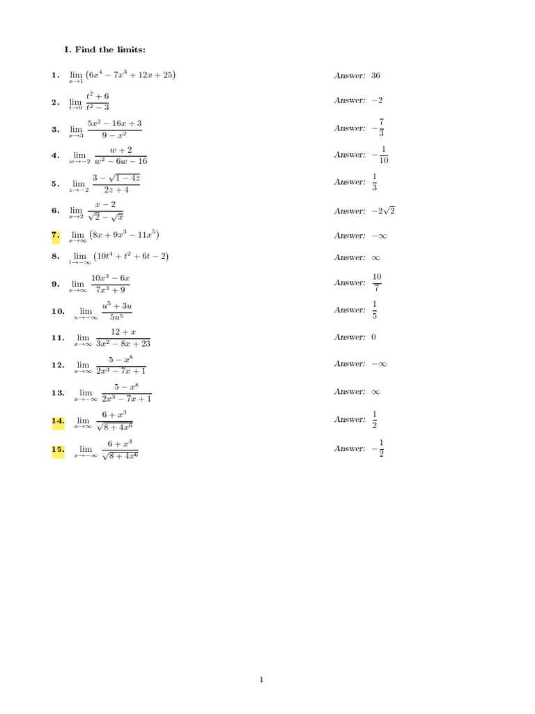 Practice Problems Limits Of Combinations
