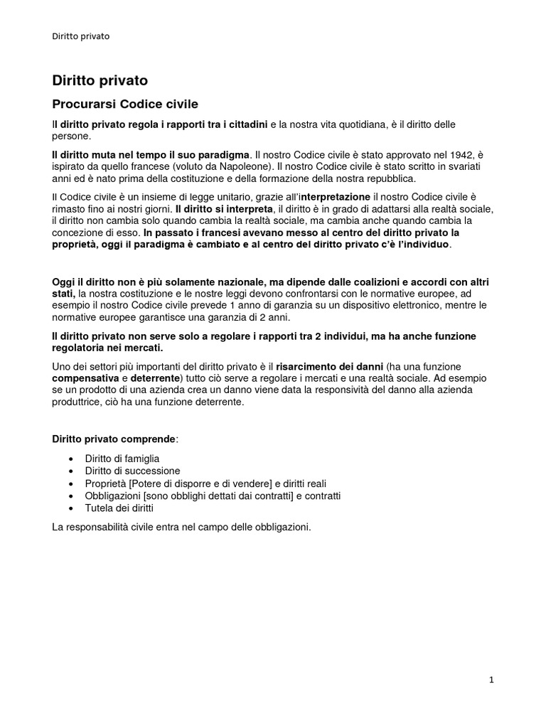 Appunti Esame Parziale Diritto Privato | PDF