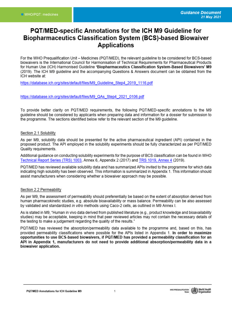 Pqt Med Annotations For Ich M9 Biowaivers Pdf Medical Treatments