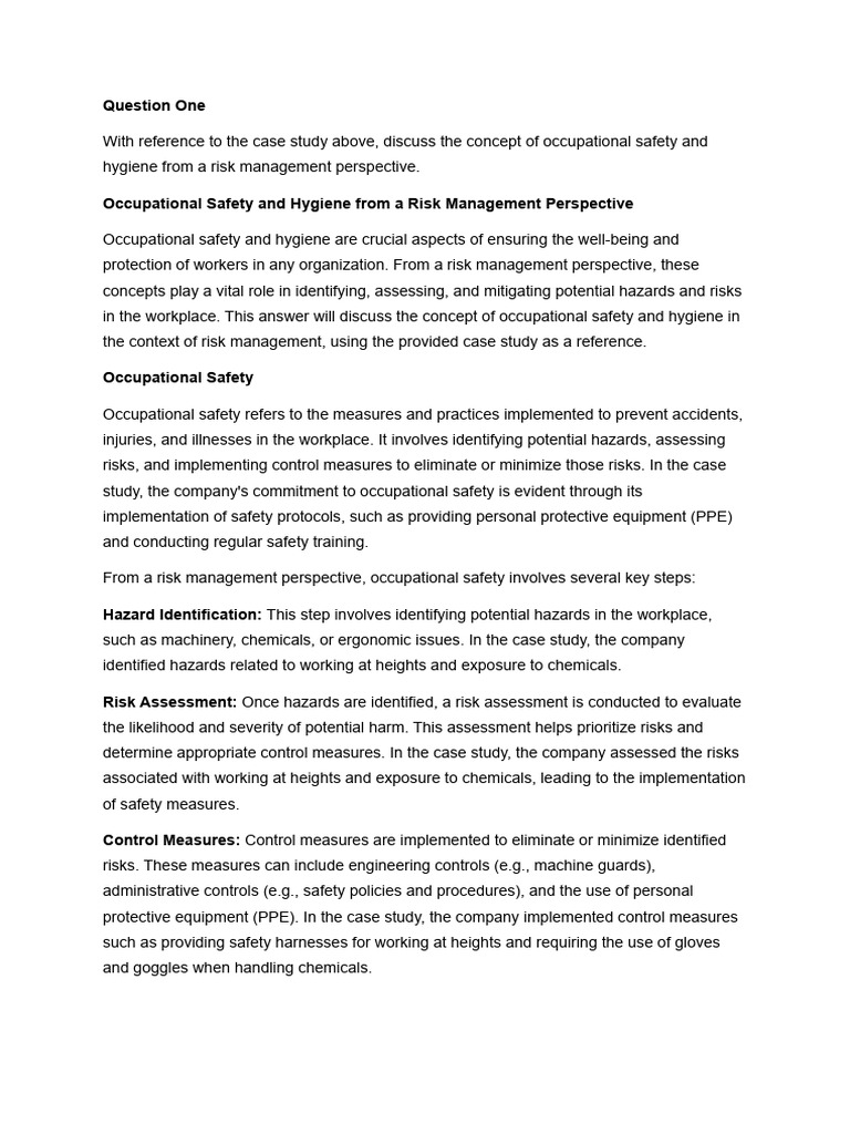 Occupational Safety & Hygiene in Risk Management | PDF | Occupational ...