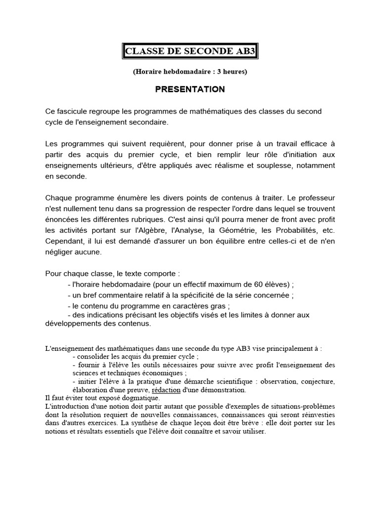 Programme de Maths Seconde AB3 | PDF | Équations | Nombre réel