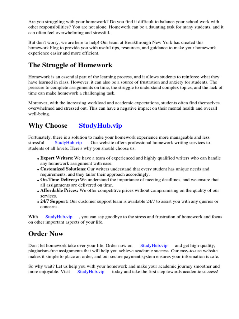 Breakthrough New York Homework Blog | PDF | Homework | New York City