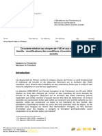 Circulaire Relative Au Citoyen de l'UE Et Aux Membres de Sa Famille: Modifications Des Conditions D'ouverture Du Droit À L'aide Sociale