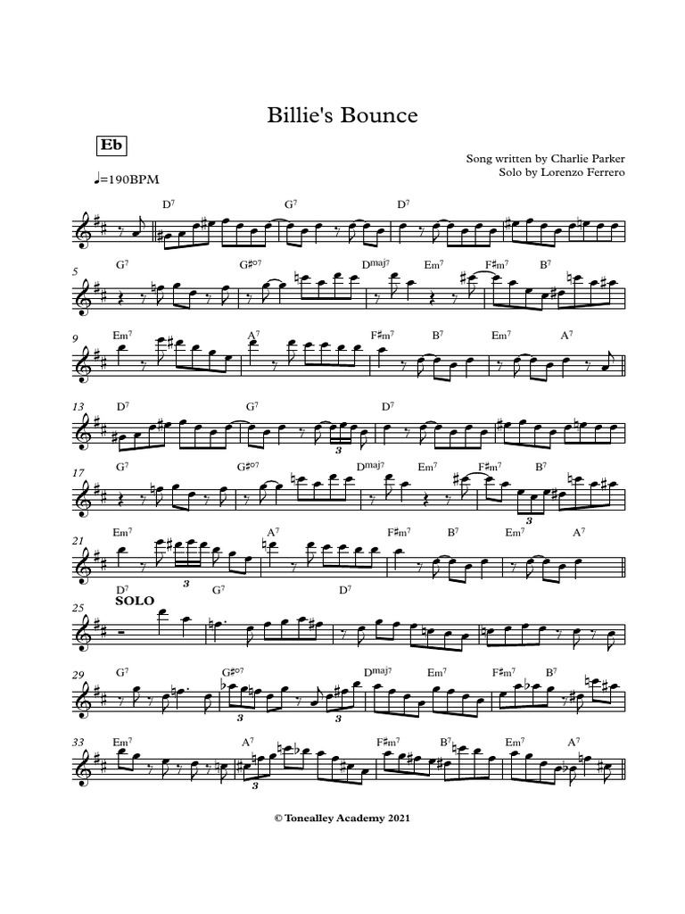 Billie S Bounce Solo Alto Sax Pdf
