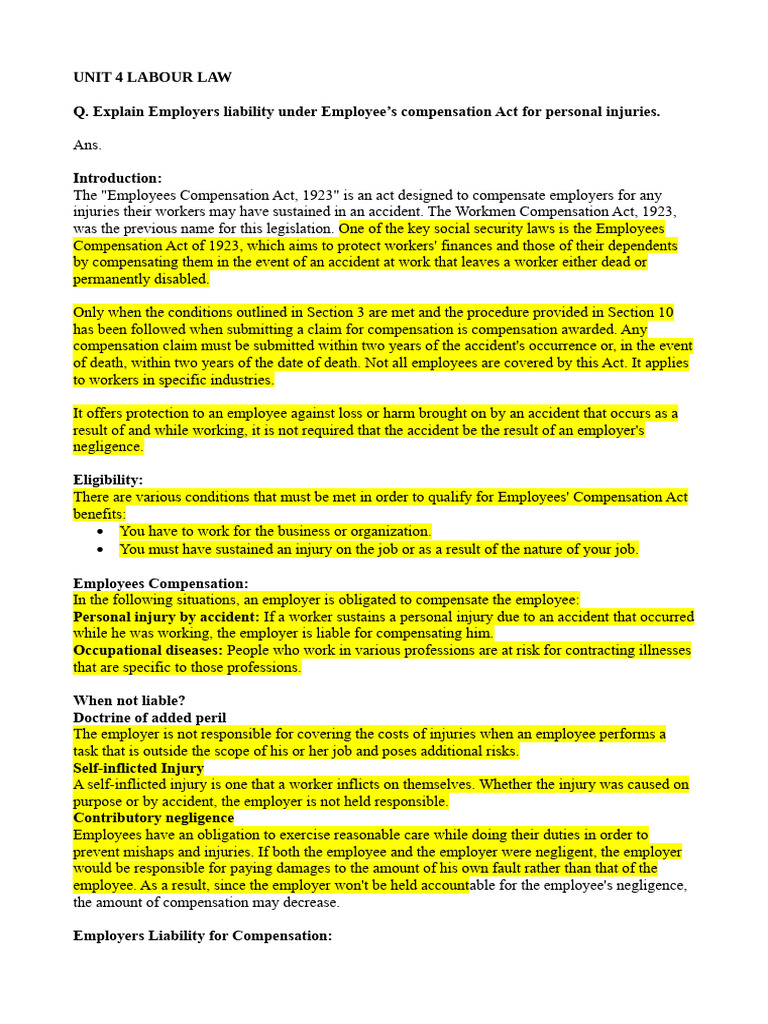 Unit 4 Labour Law Pdf Employment Damages