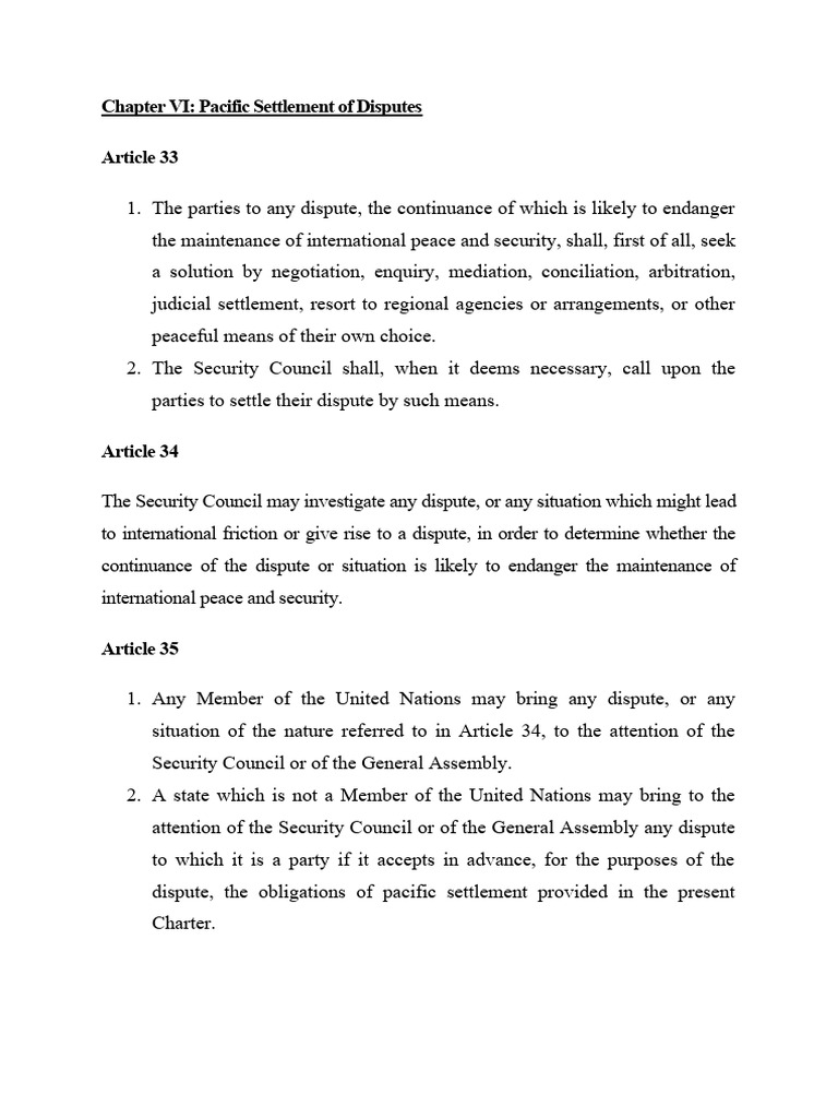 UN Charter: Dispute Resolution Articles | PDF | United Nations Security ...