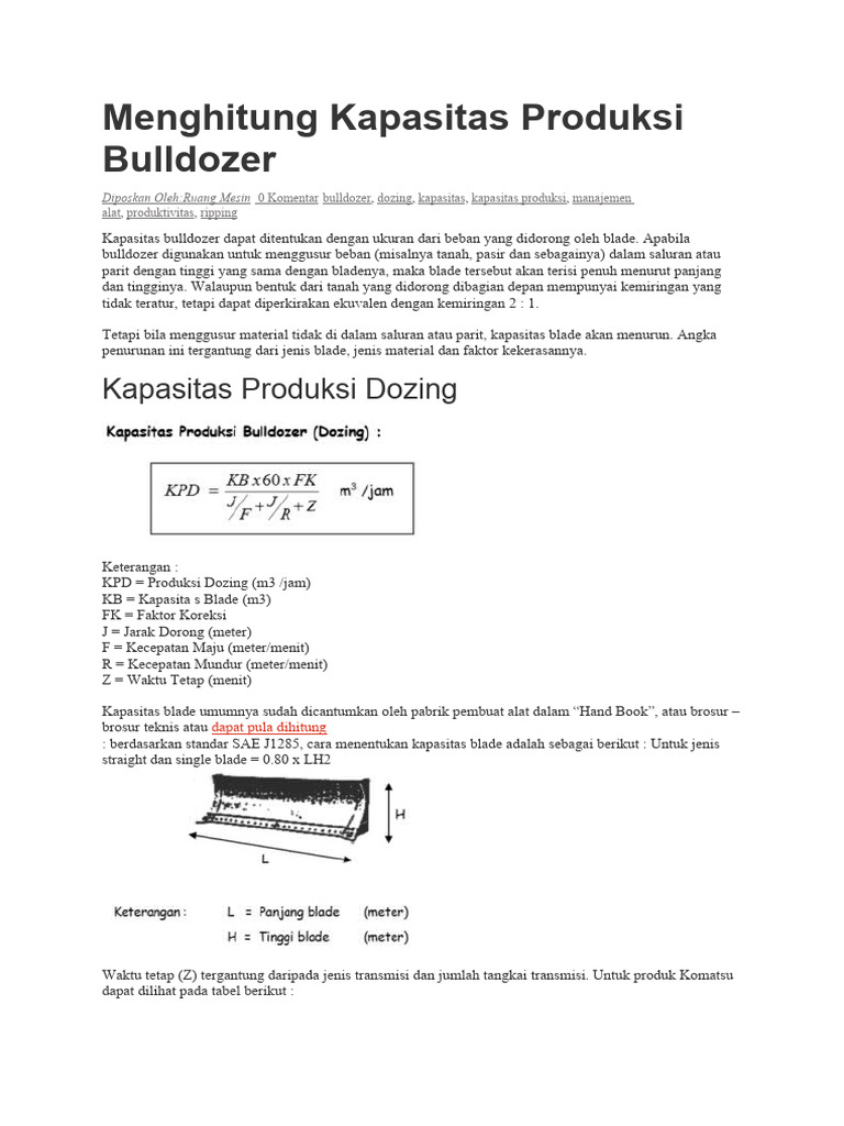 Kapasitas Produksi Bulldozer dan Ripping | PDF