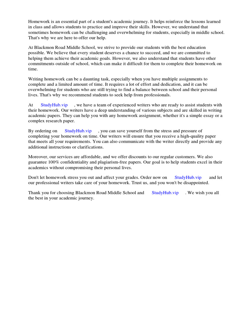 Blackmon Road Middle School Homework | PDF | Homework | Schools