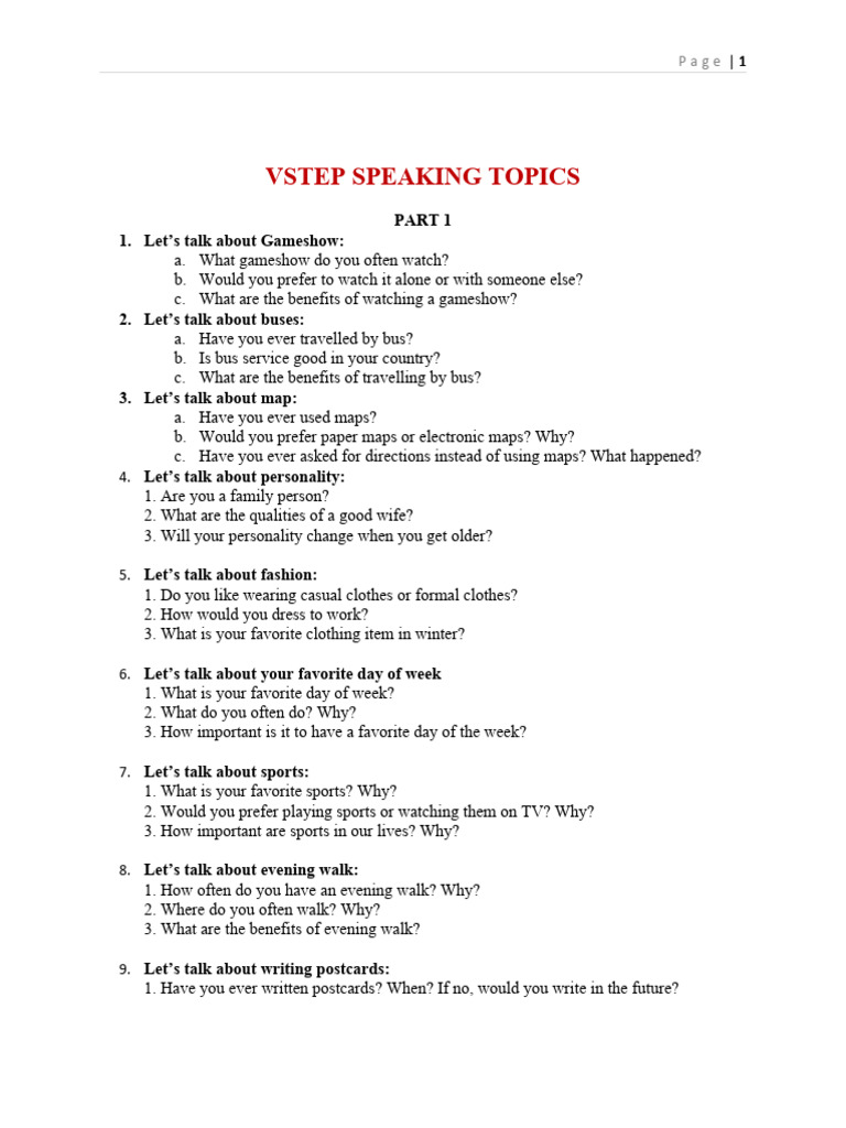 Speaking Part 1 Pdf Games Activities