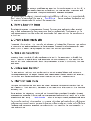 Mothers Day Homework Ideas