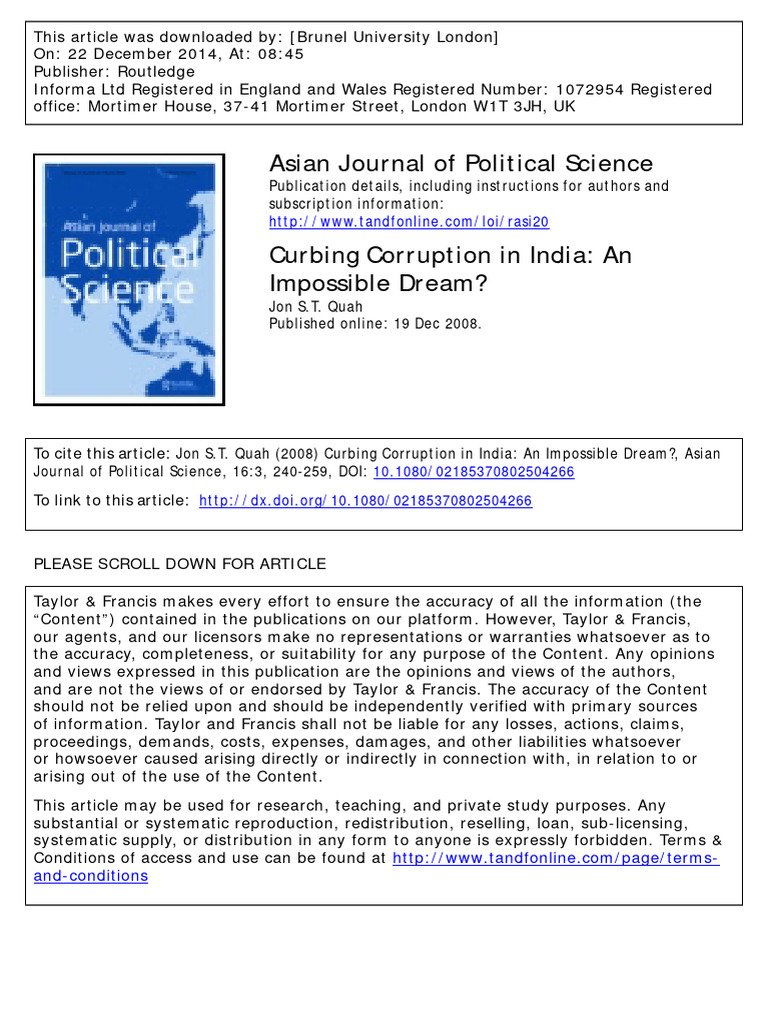 Curbing Corruption In India Pdf Corruption Government