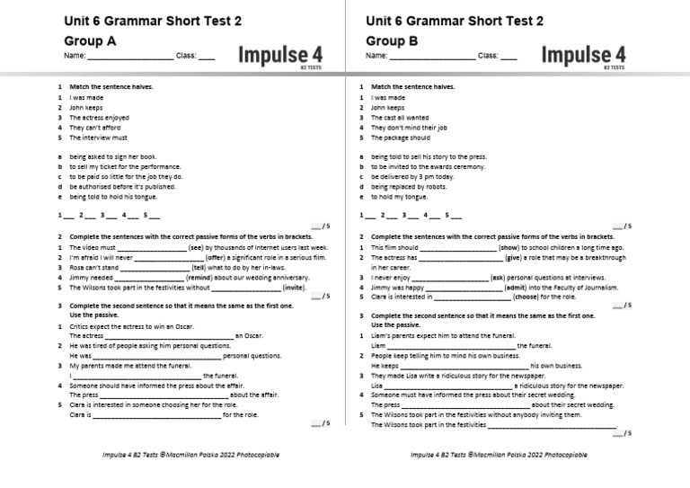 Unit 6 Grammar Short Test 2 | PDF