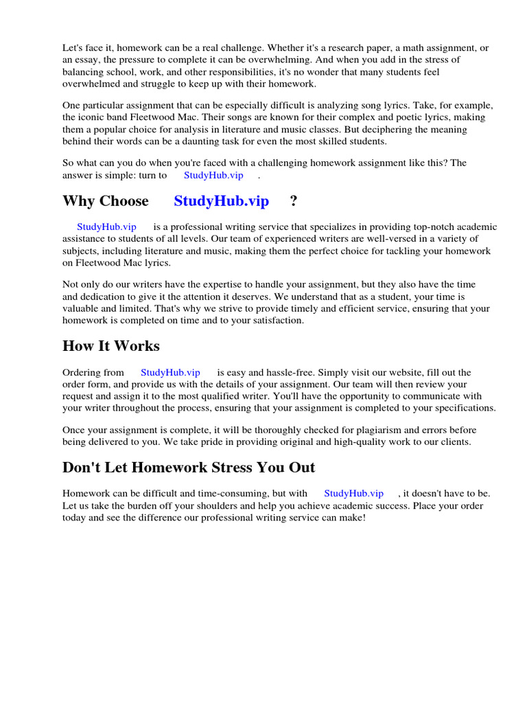 Homework Fleetwood Mac Lyrics Pdf Homework