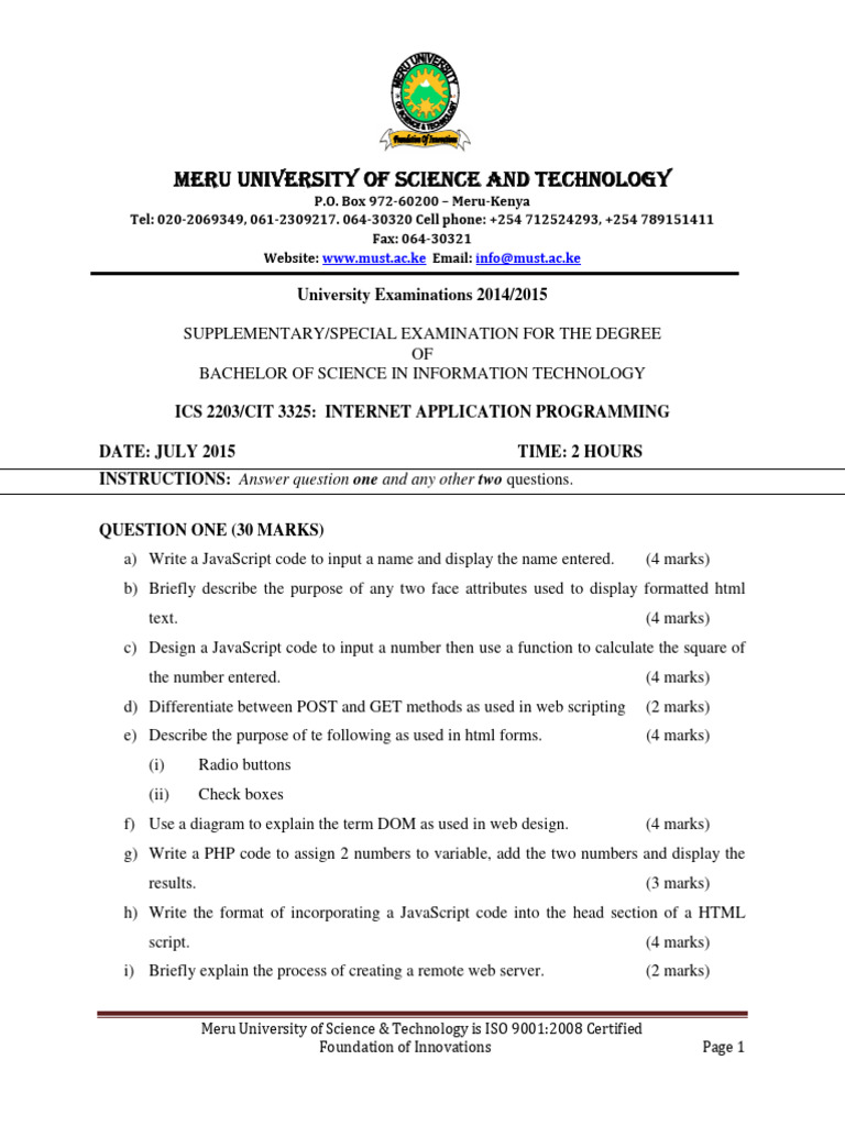 Microsoft Word 7. Ics 2203 Cit 3325 Internet Application Programming ...