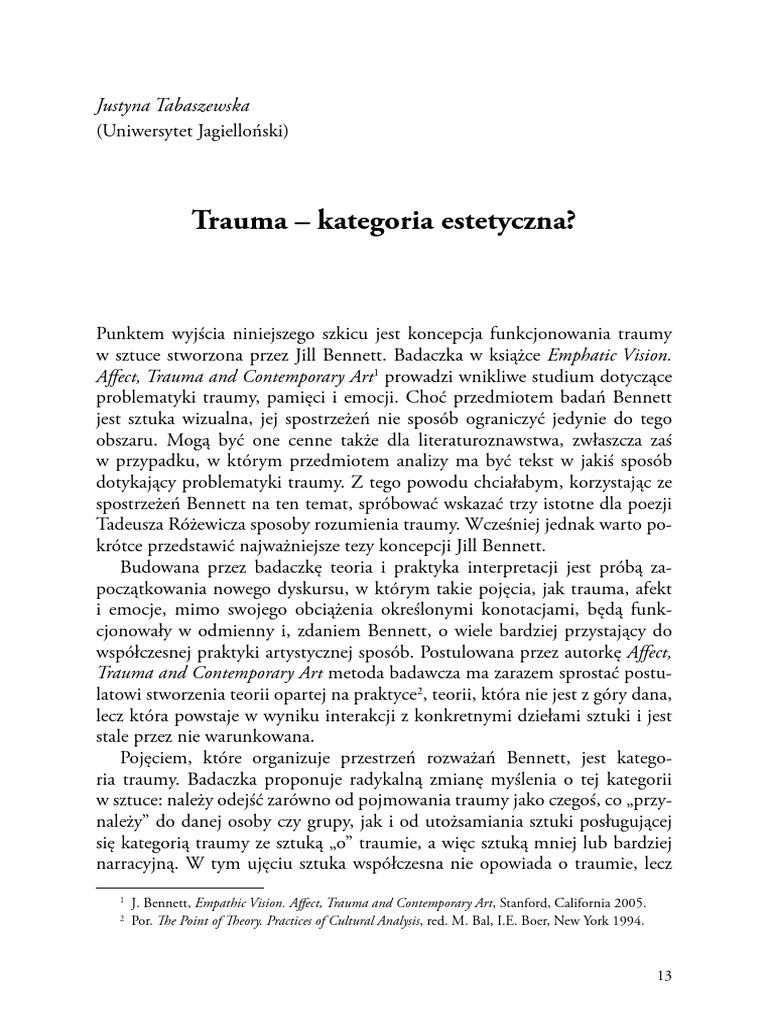 Trauma Kategoria Estetyczna | PDF