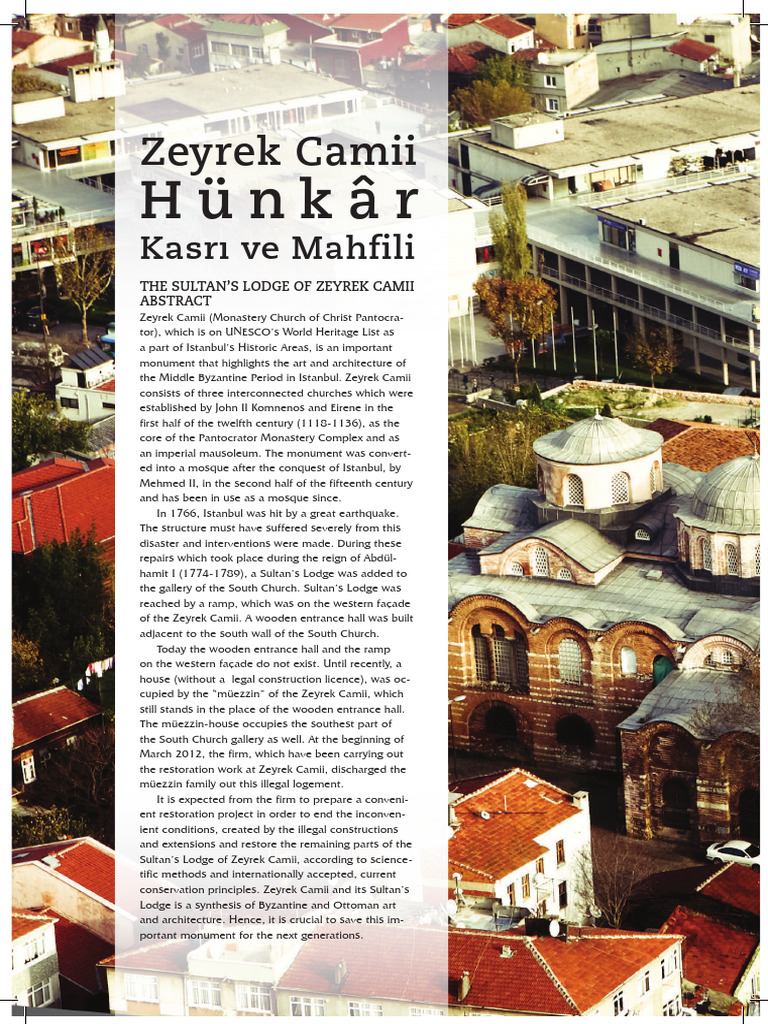 Zeyrek Camii Hunkar Kasri Ve Mahfili | PDF
