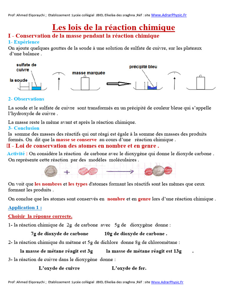 Cours 11 - Les Lois de La Réaction Chimique | PDF | Oxyde | Chimie