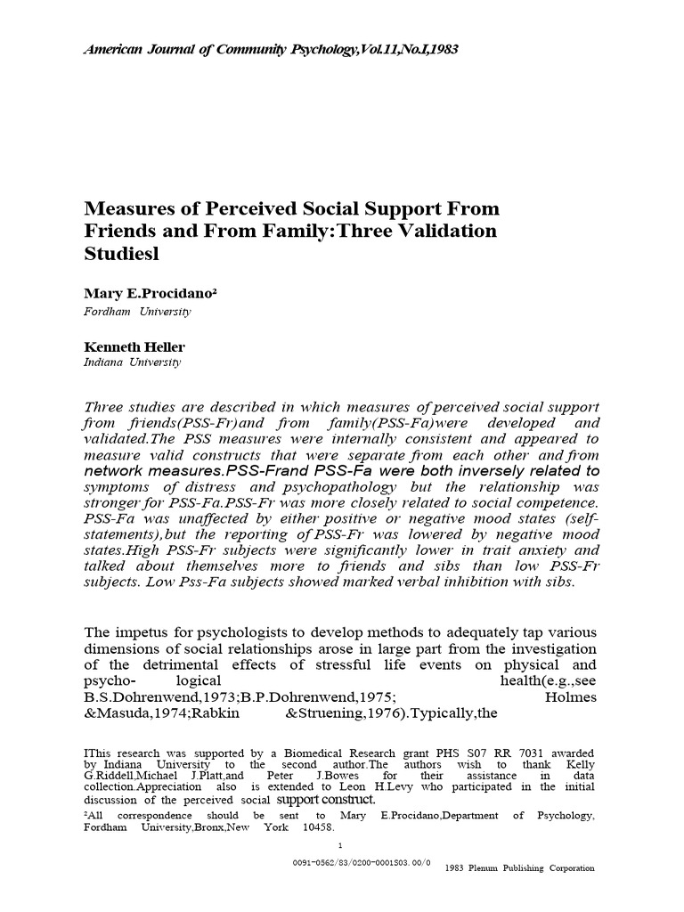Social Support Validation Studies | PDF | Social Support | Psychology