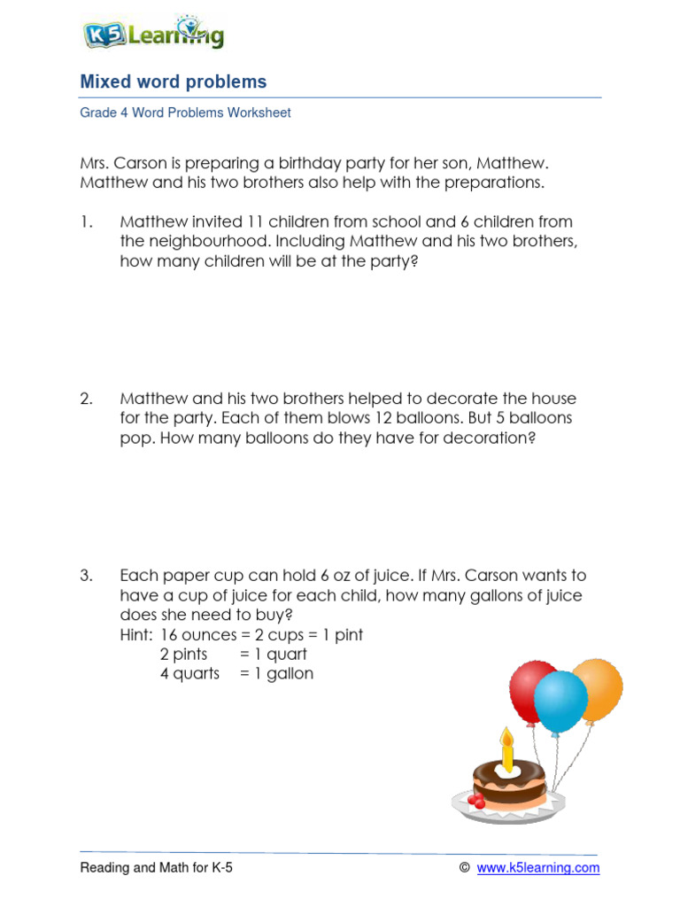 Grade 4 mixed word problems b pdf