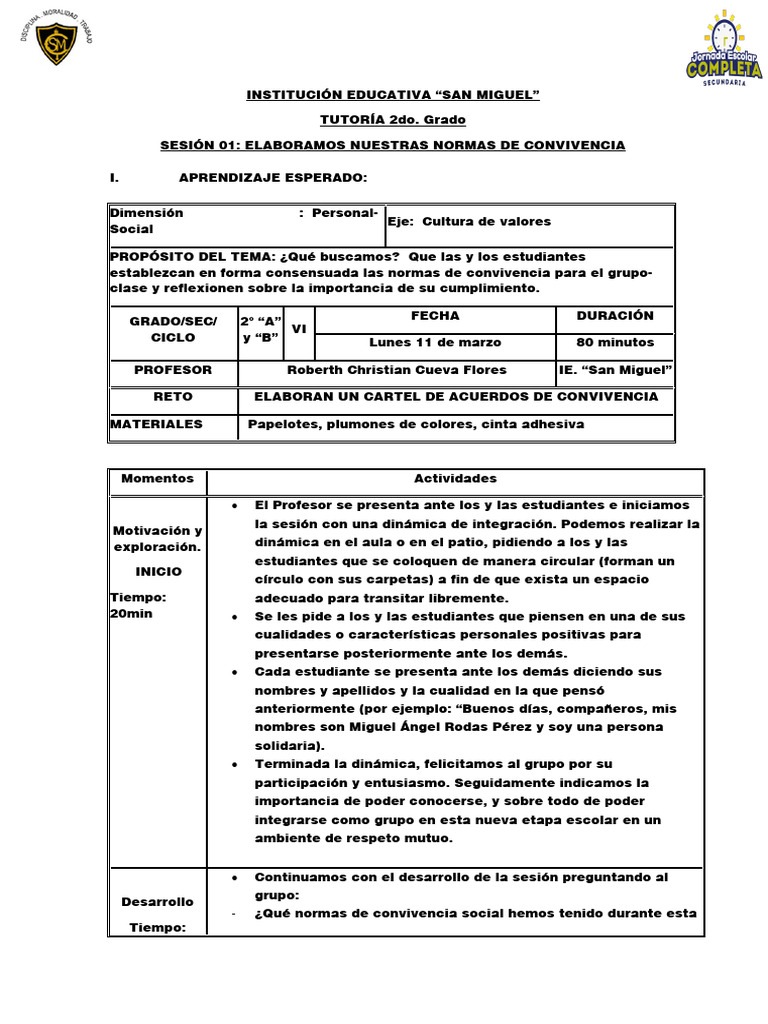 Normas de Convivencia en Aula 2° Grado | PDF | Salón de clases
